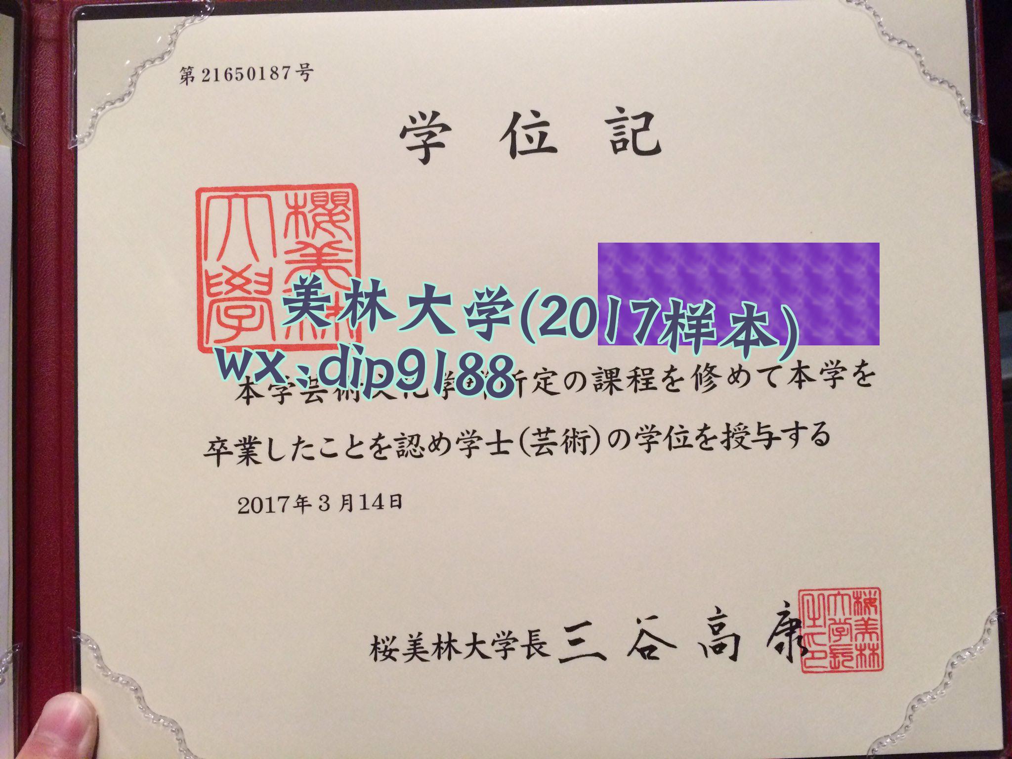 桜美林大学学历2017毕业证样本图