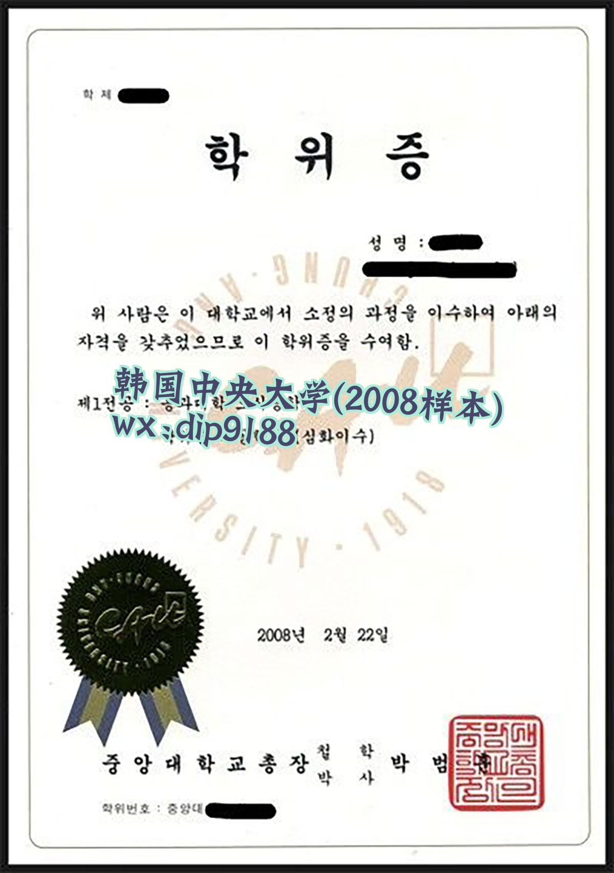 韩国中央大学学历2008毕业证样本图