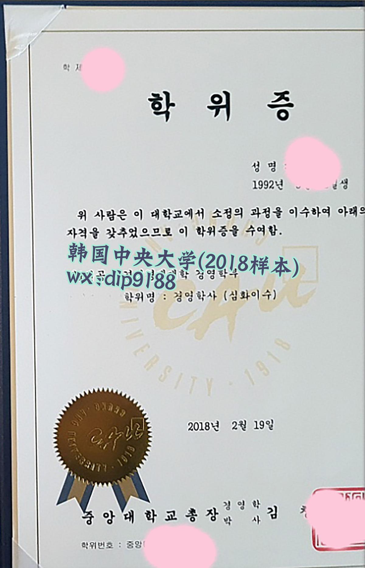 韩国中央大学学历2018毕业证样本图