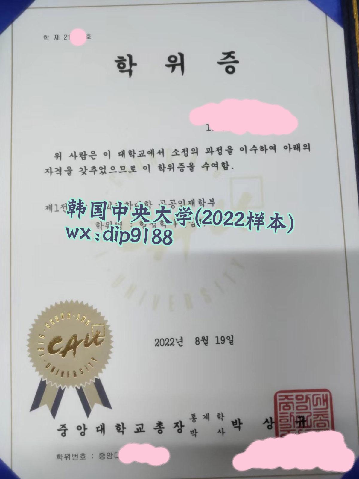 韩国中央大学学历2022毕业证样本图