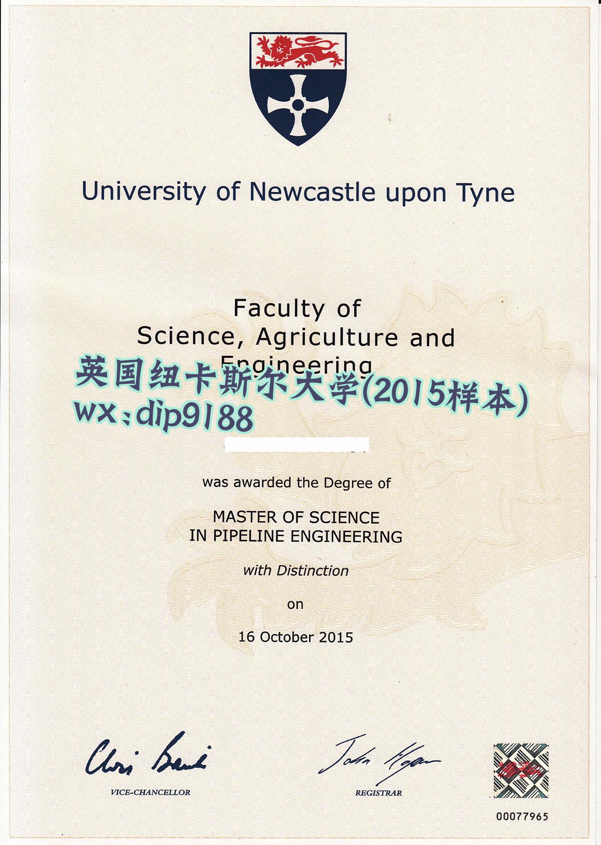 英国纽卡斯尔大学学历2015毕业证样本图