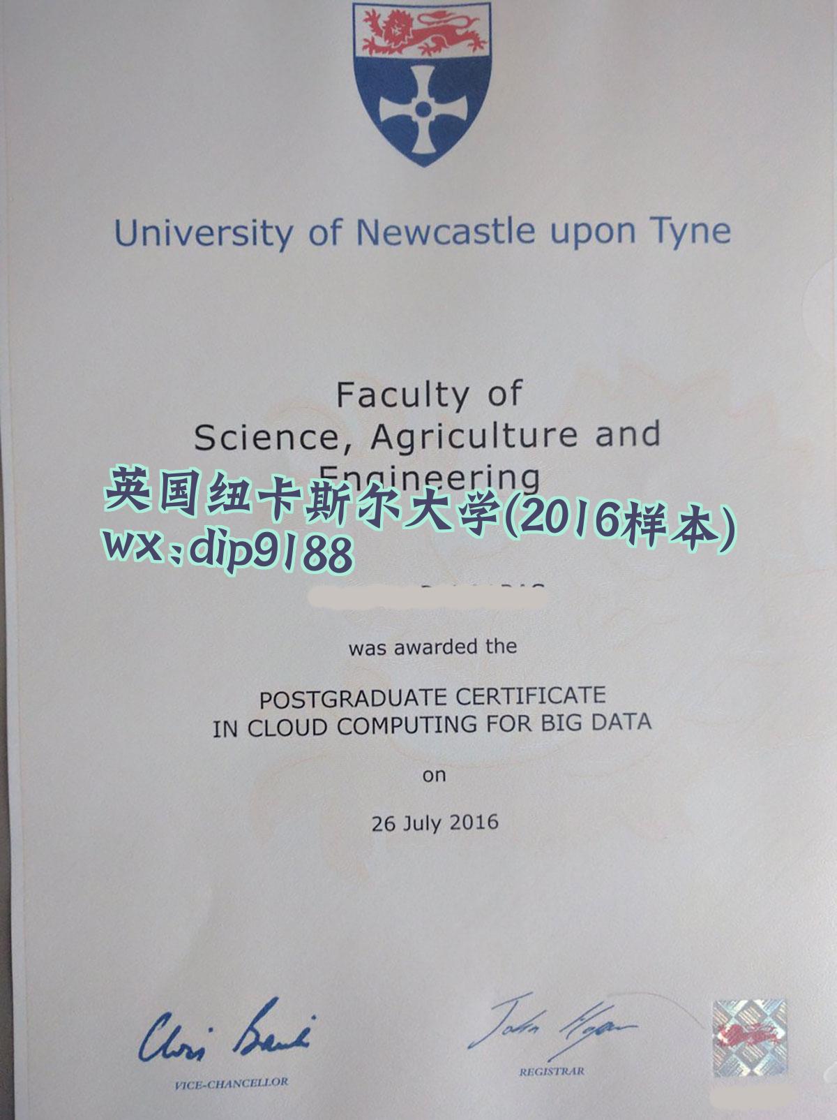 英国纽卡斯尔大学学历2016毕业证样本图