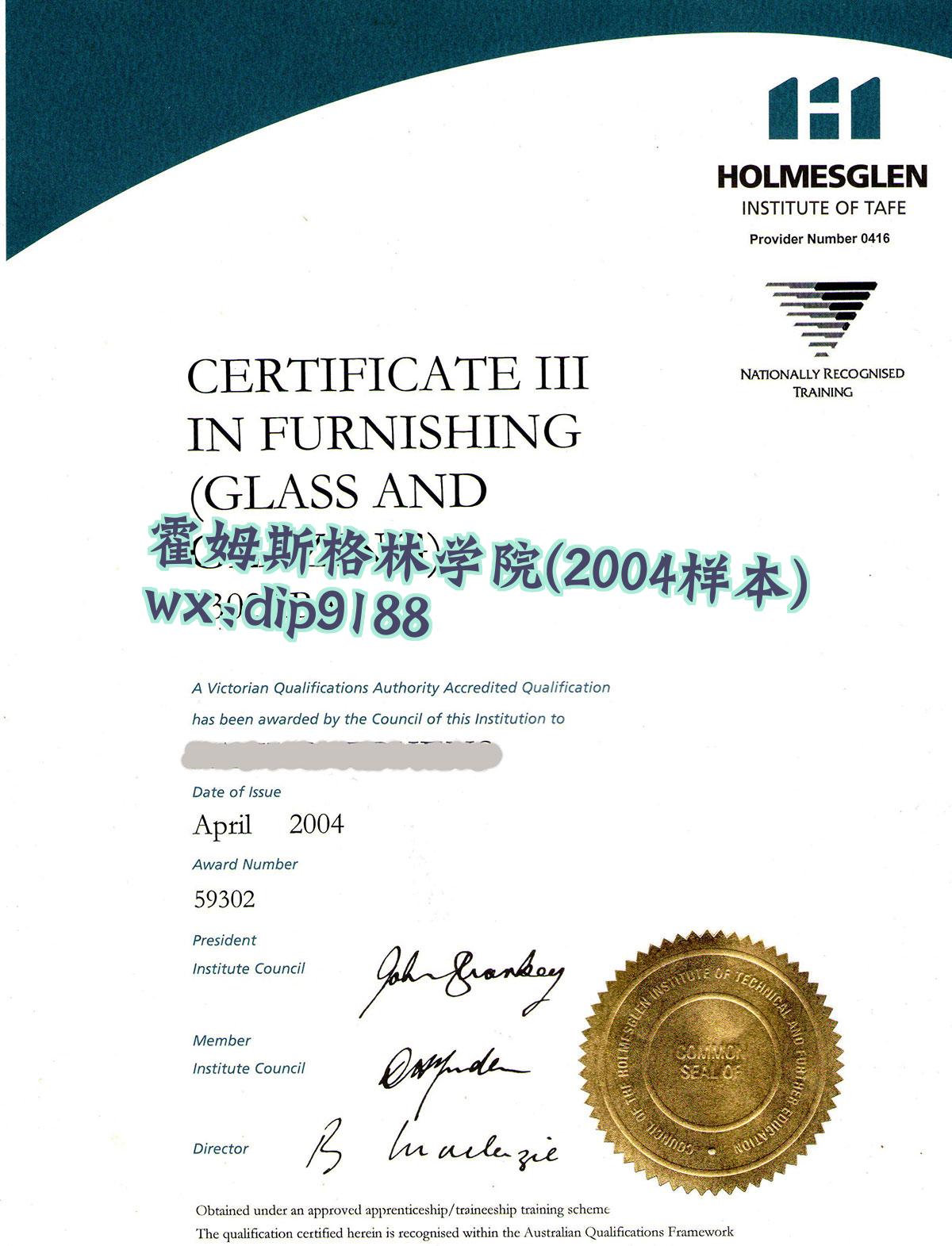 霍姆斯格林学院学历2004毕业证样本图