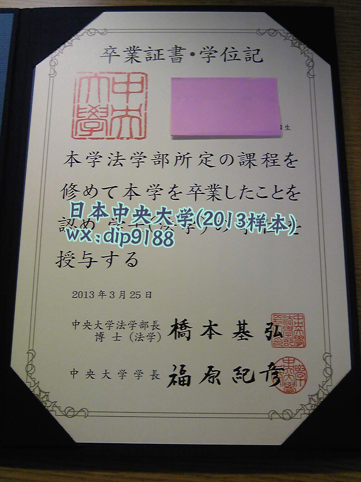 日本中央大学学历2013毕业证样本图