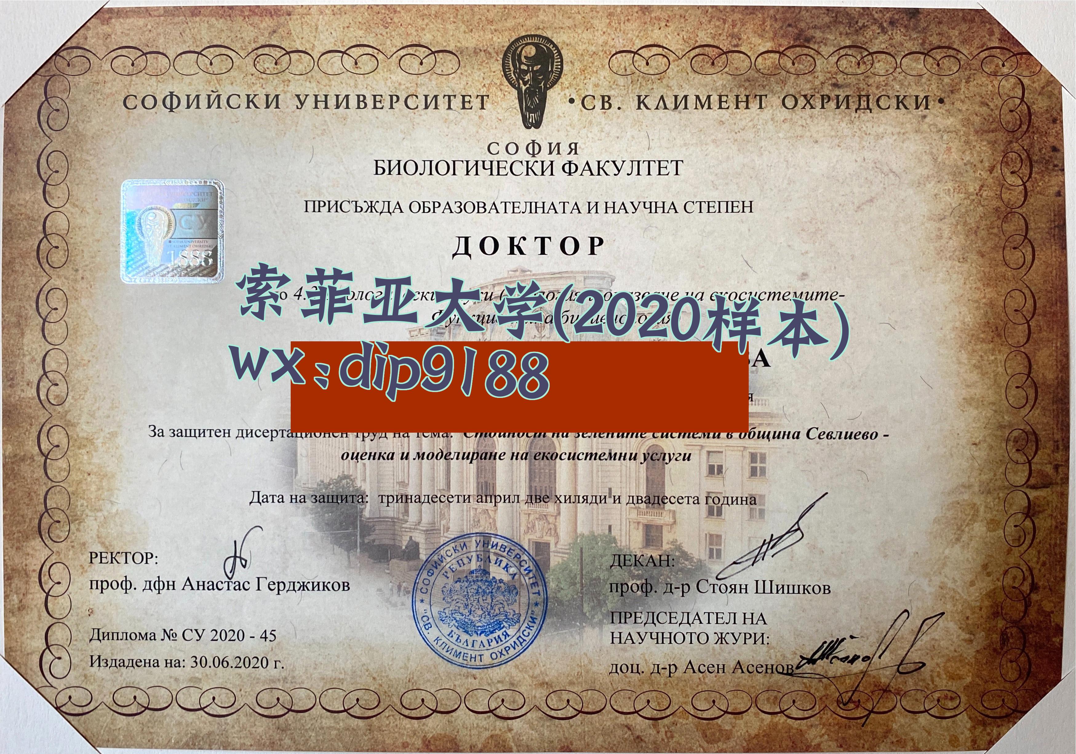索菲亚大学学历2020毕业证样本图