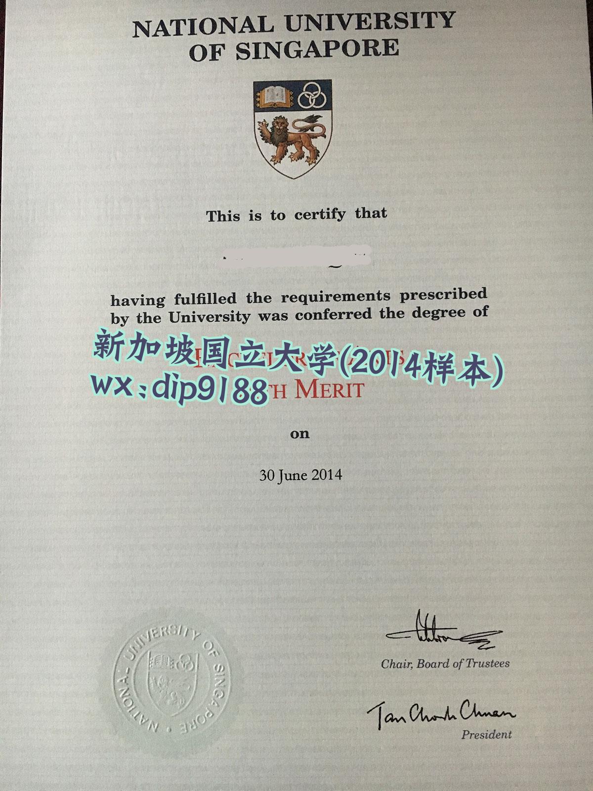 新加坡国立大学学历2014毕业证样本图