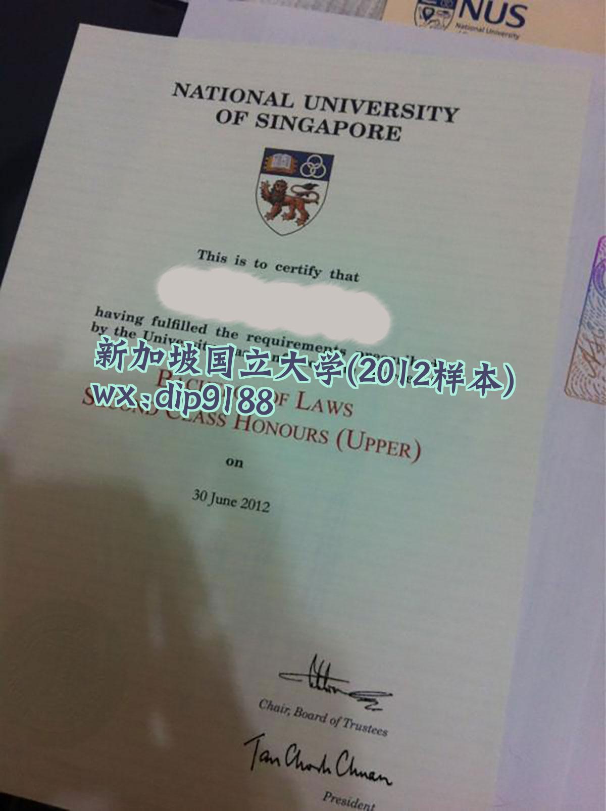 新加坡国立大学学历2012毕业证样本图
