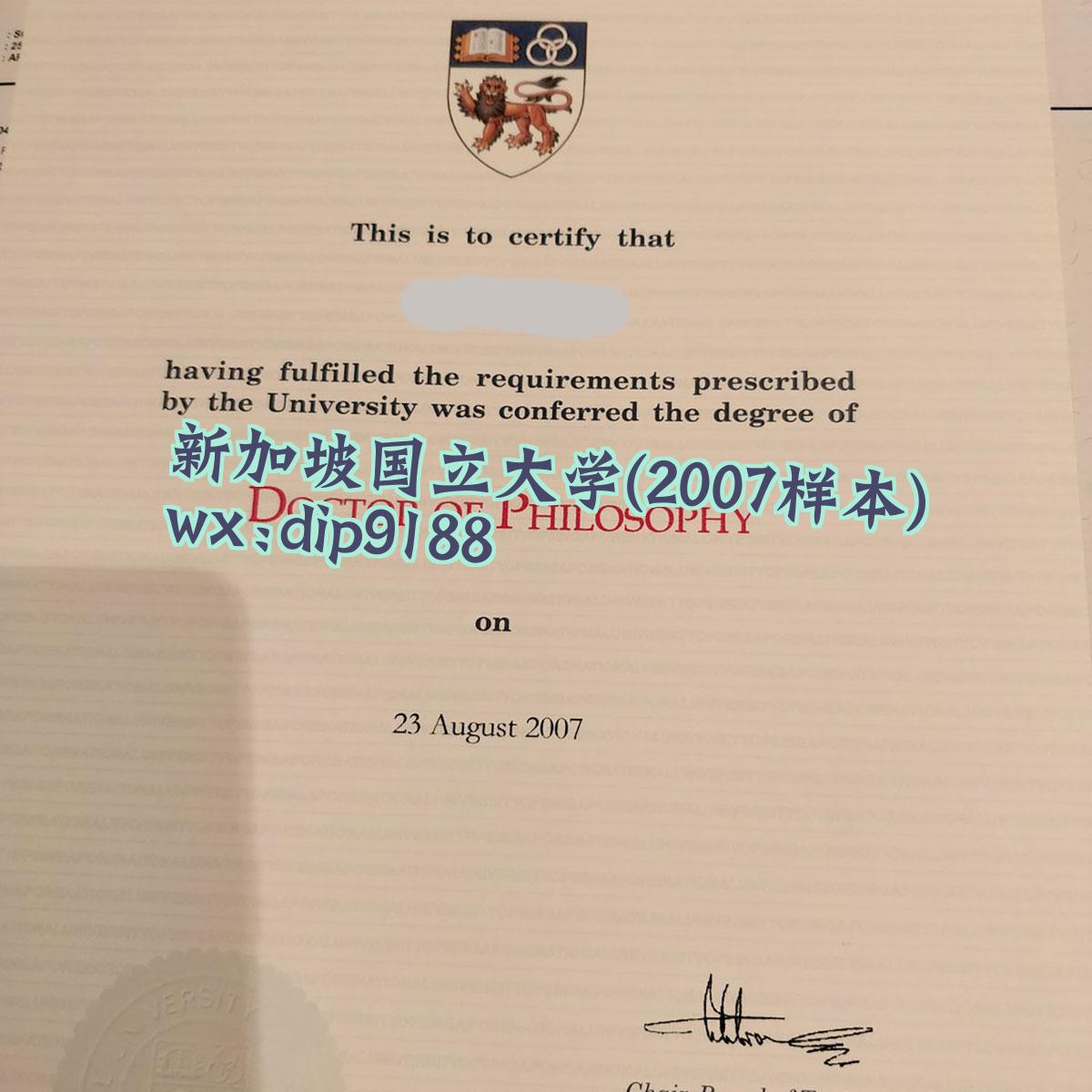 新加坡国立大学学历2007毕业证样本图