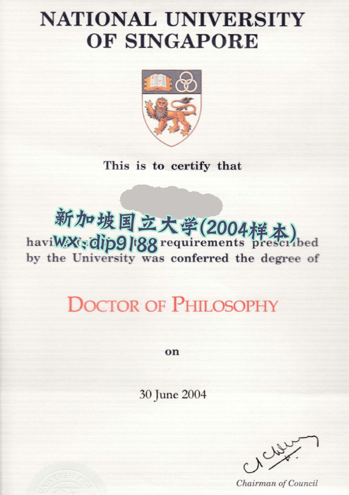 新加坡国立大学学历2004毕业证样本图