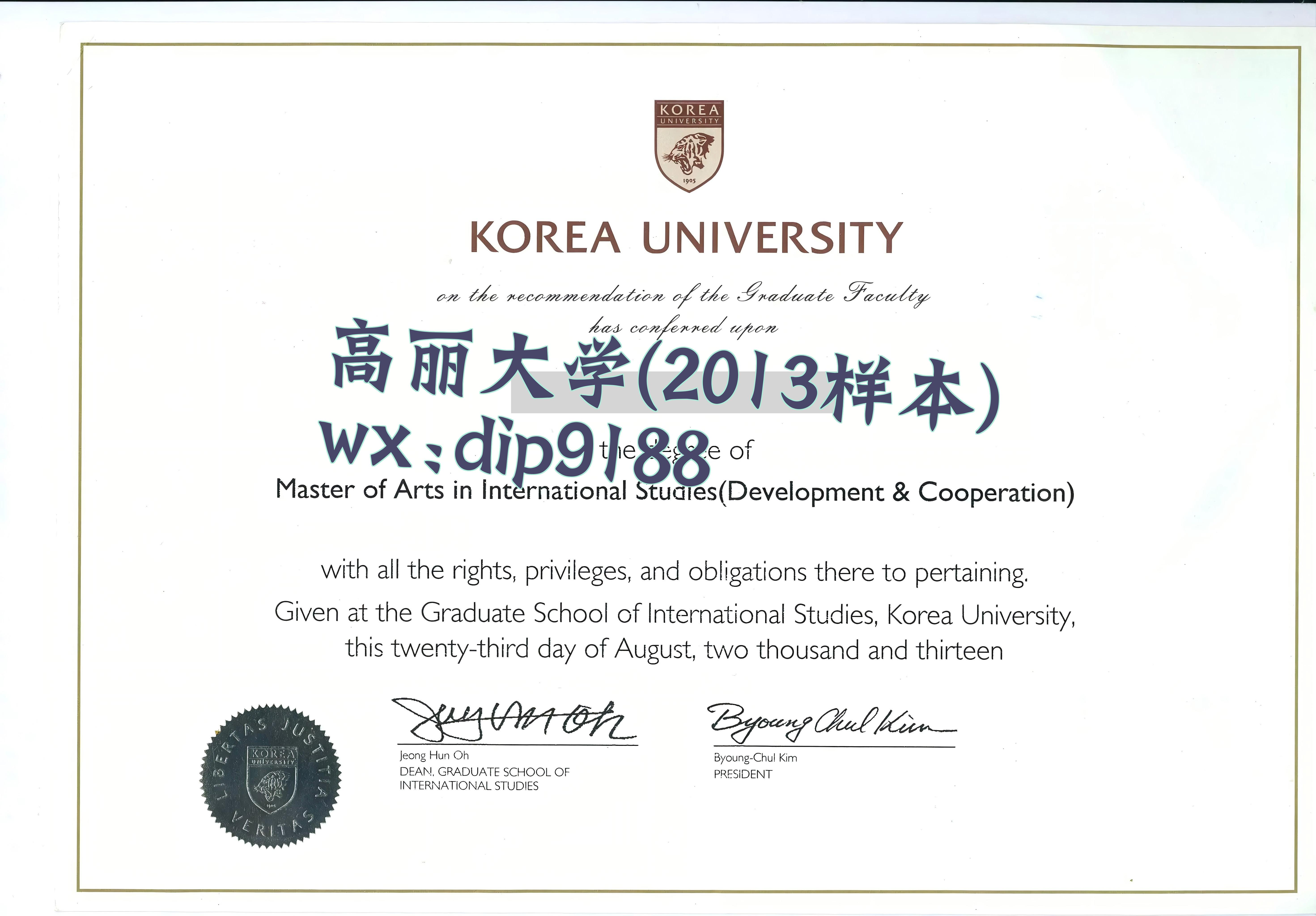 高丽大学学历2013毕业证样本图