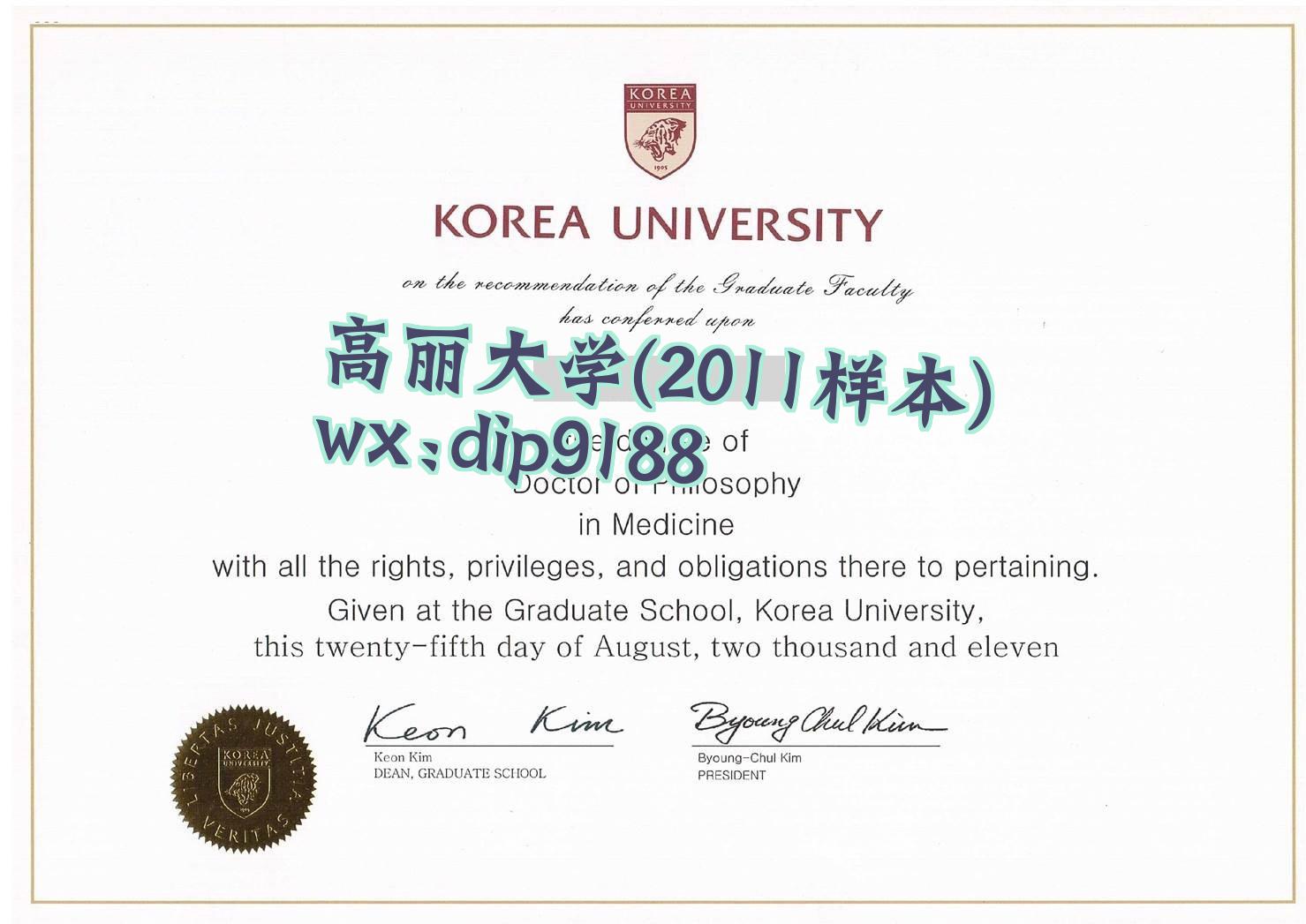 高丽大学学历2011毕业证样本图