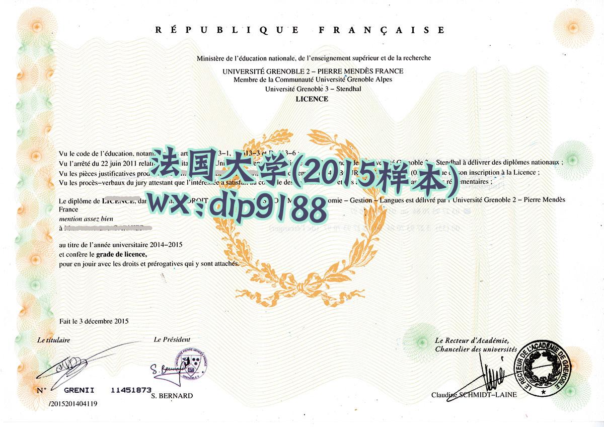 法国大学学历2015毕业证样本图