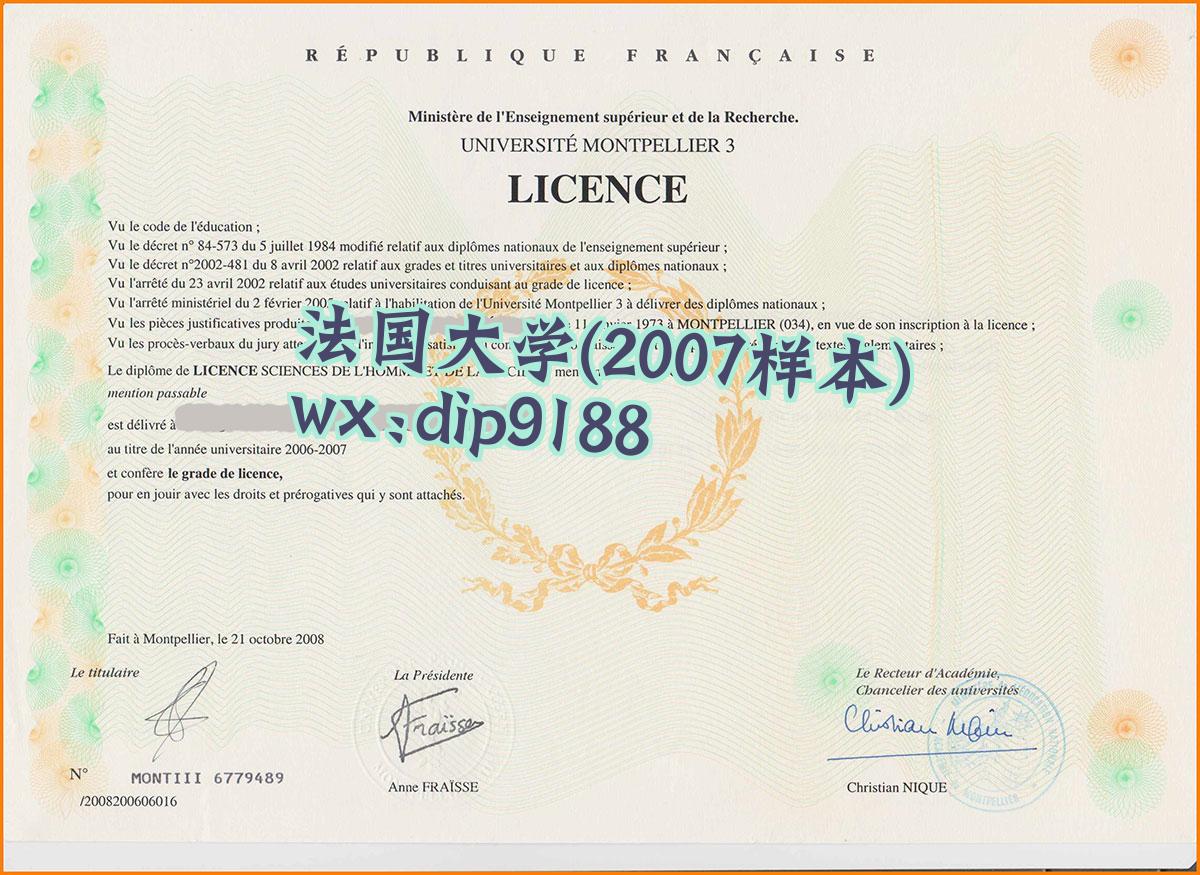 法国大学学历2007毕业证样本图