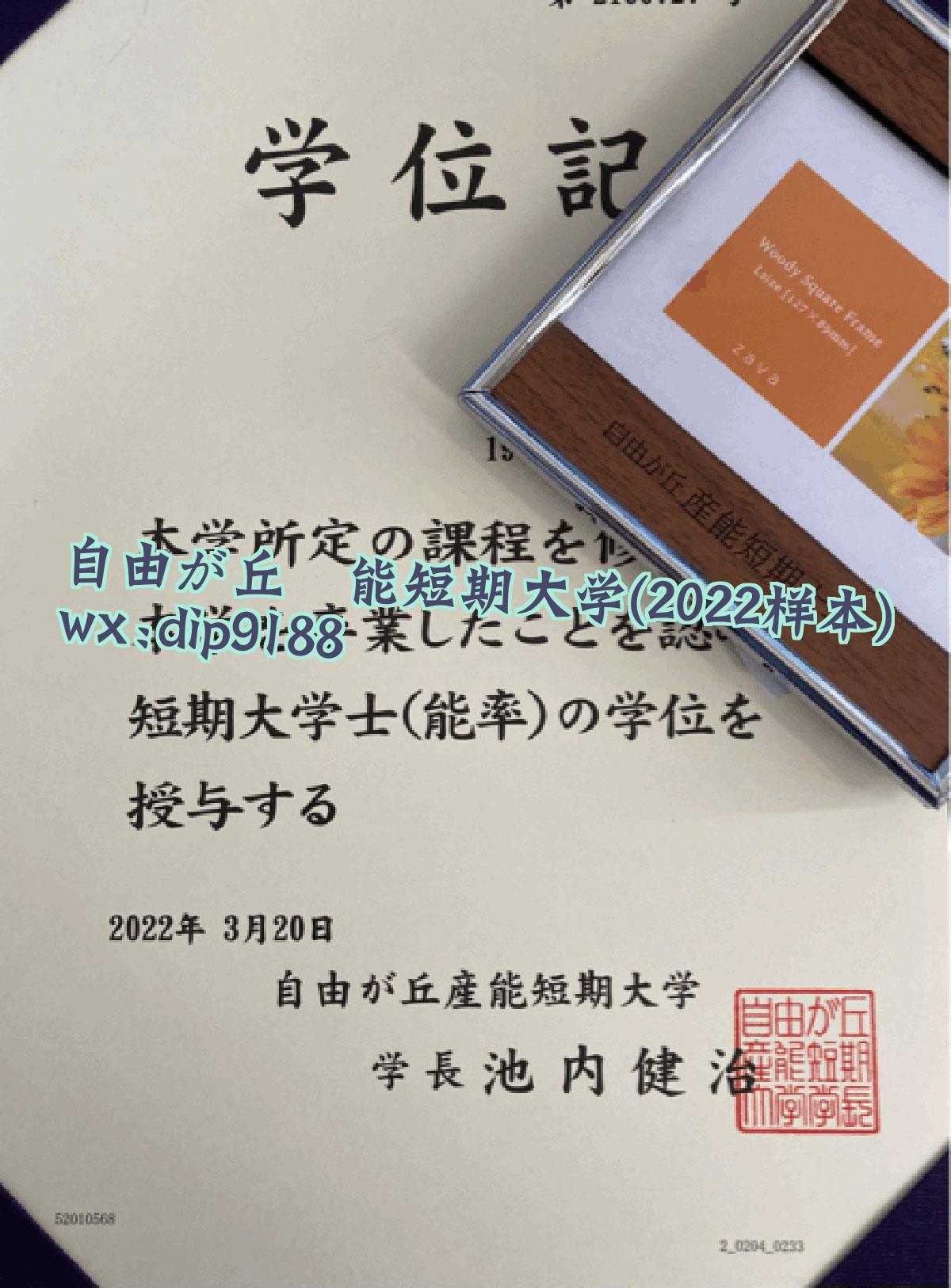 自由が丘産能短期大学学历2022毕业证样本图