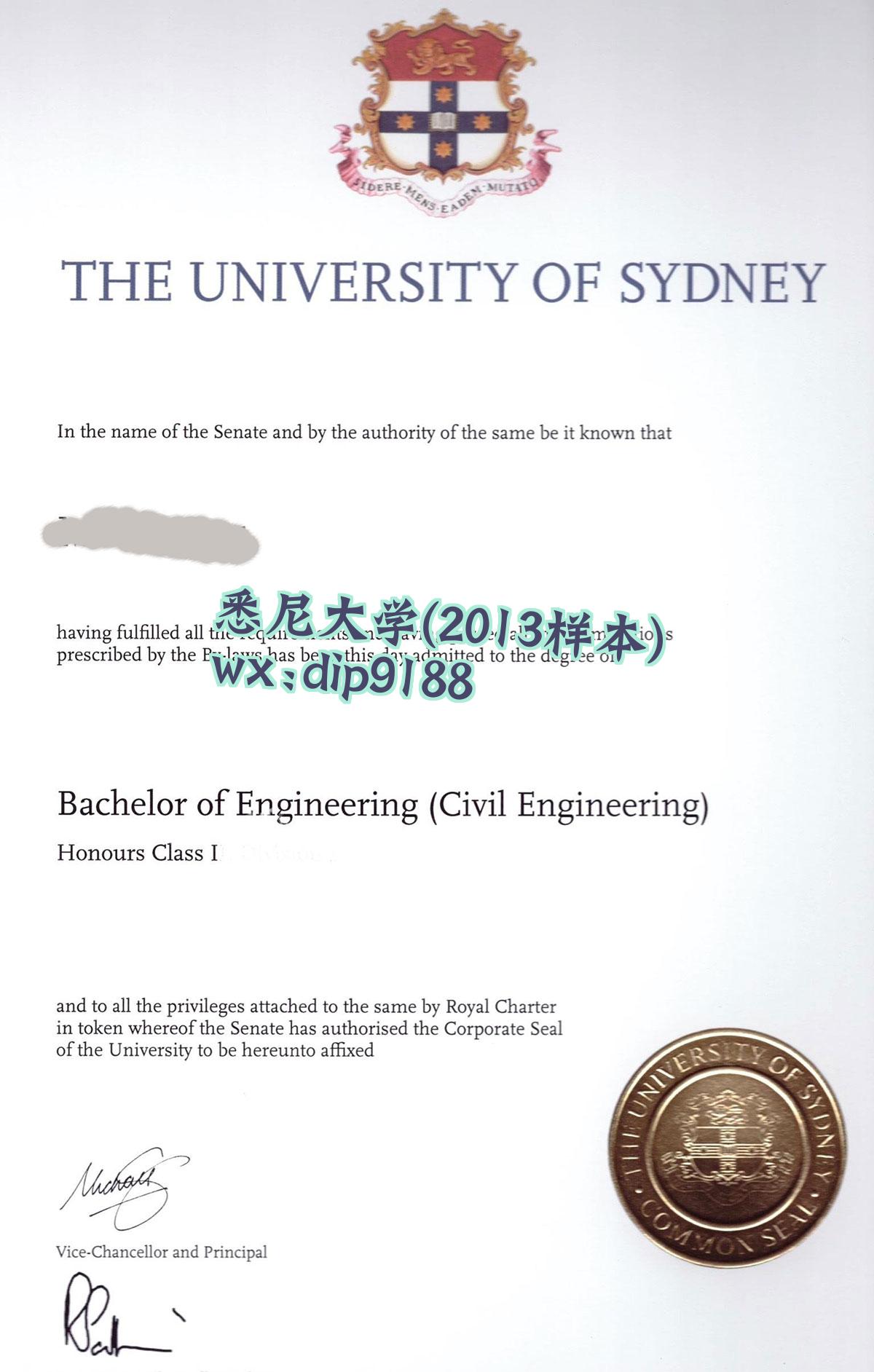 悉尼大学学历2013毕业证样本图