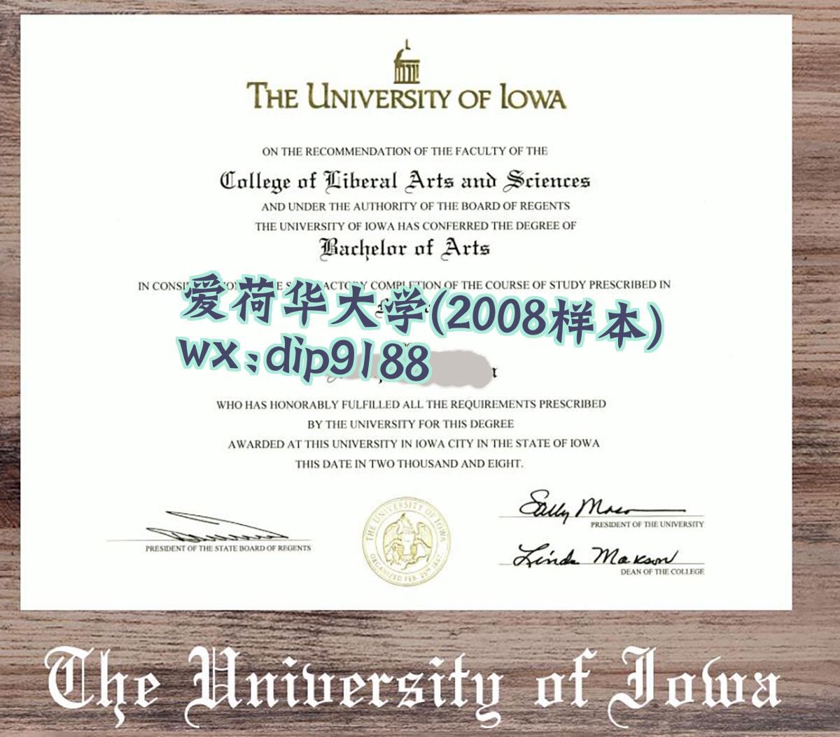 爱荷华大学学历2008毕业证样本图