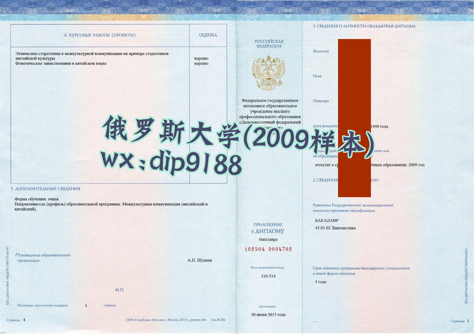 俄罗斯大学学历2009毕业证样本图片