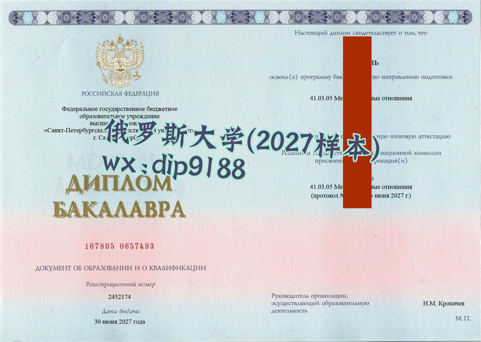 俄罗斯大学学历2027毕业证样本图片