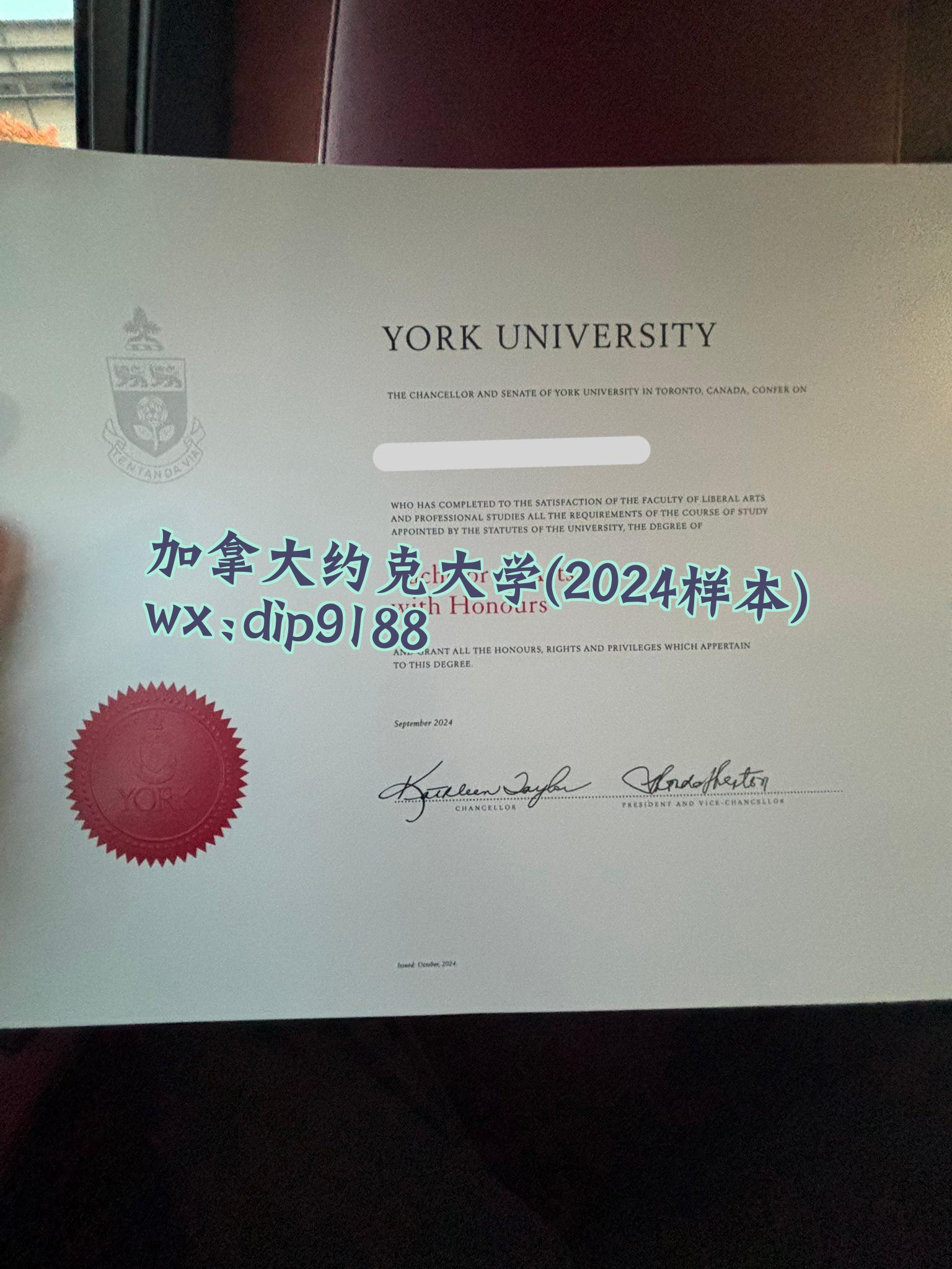 加拿大约克大学学历2024毕业证样本图