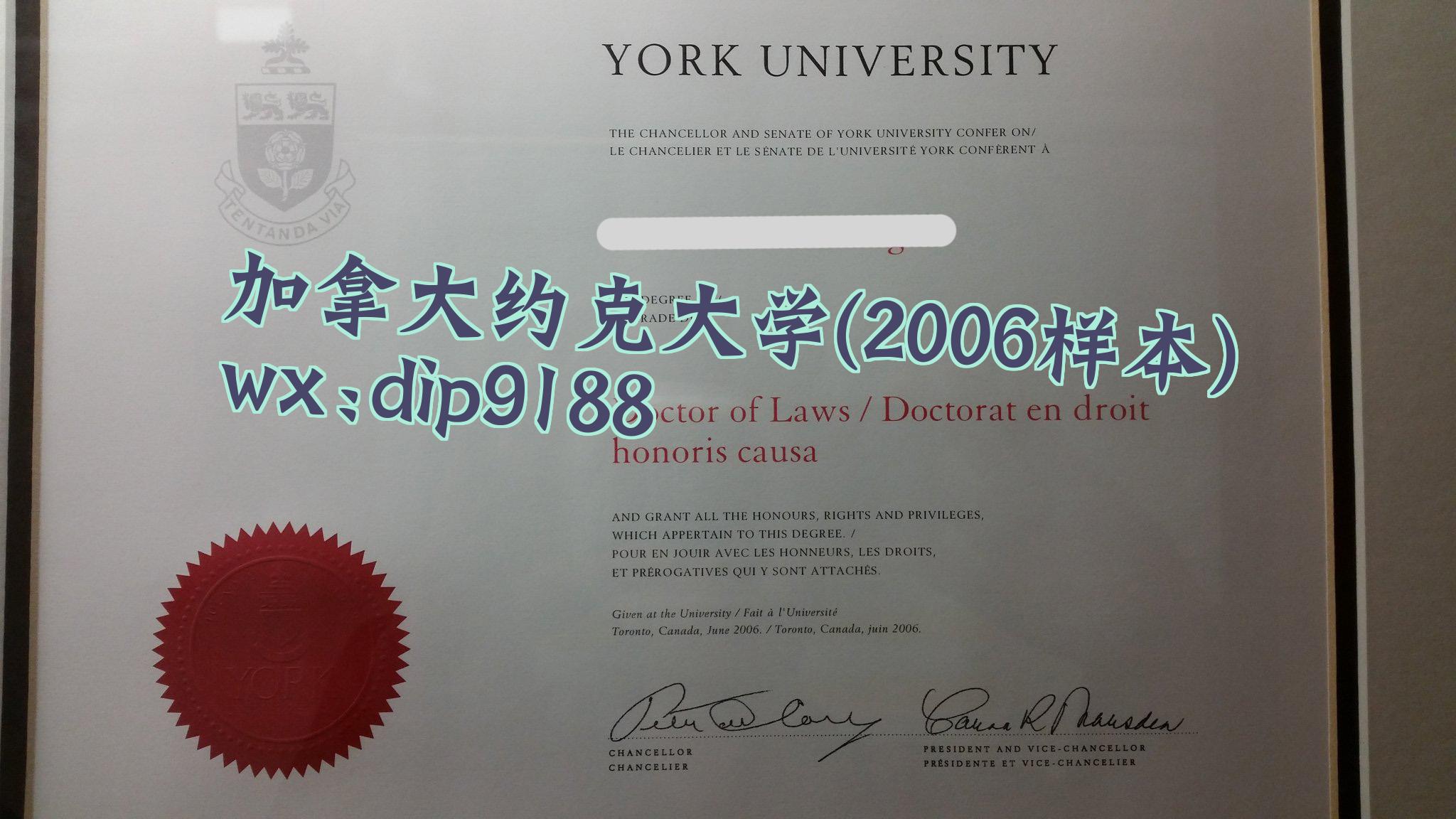 加拿大约克大学学历2006毕业证样本图