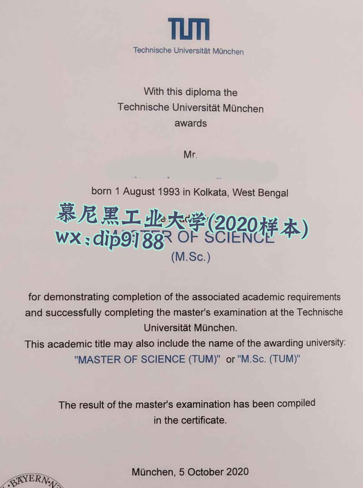 慕尼黑工业大学学历2020毕业证样本图