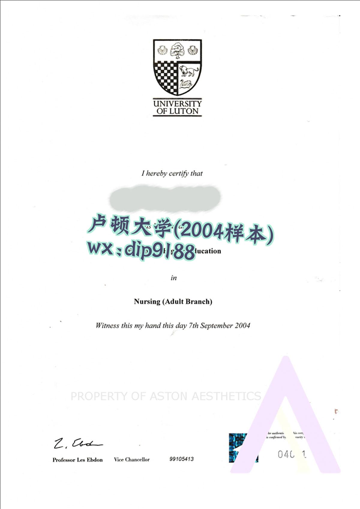 卢顿大学学历2004毕业证样本图