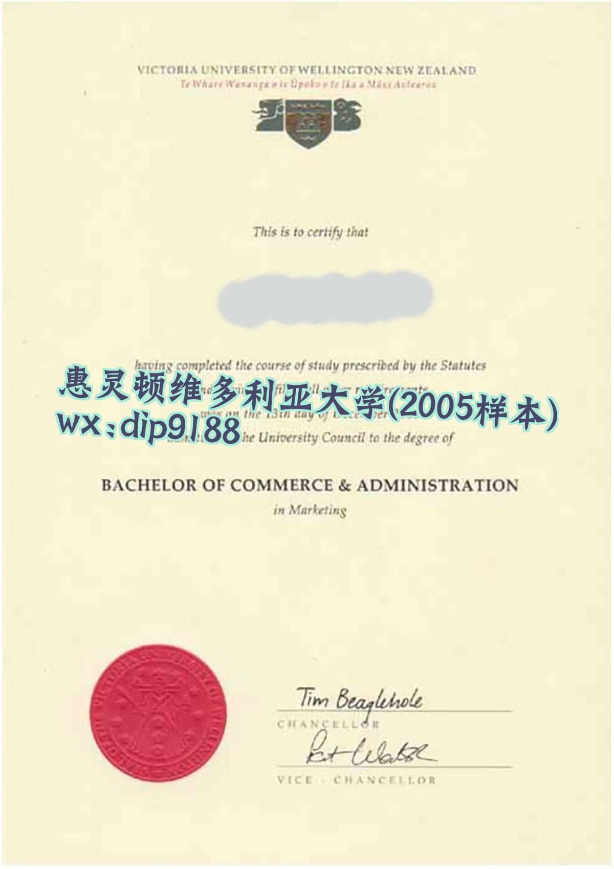 惠灵顿维多利亚大学学历2005毕业证样本图