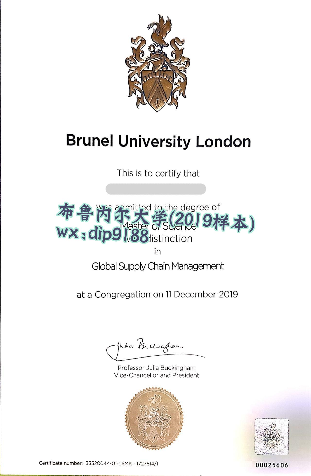布鲁内尔大学学历2019毕业证样本图