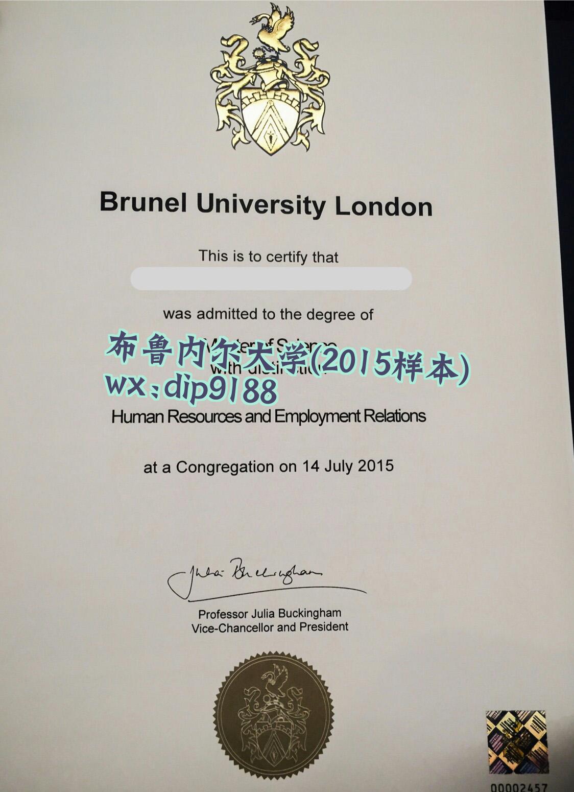 布鲁内尔大学学历2015毕业证样本图
