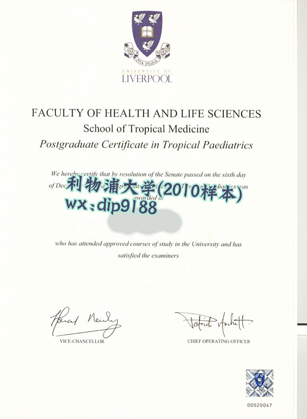 利物浦大学学历2010毕业证样本图