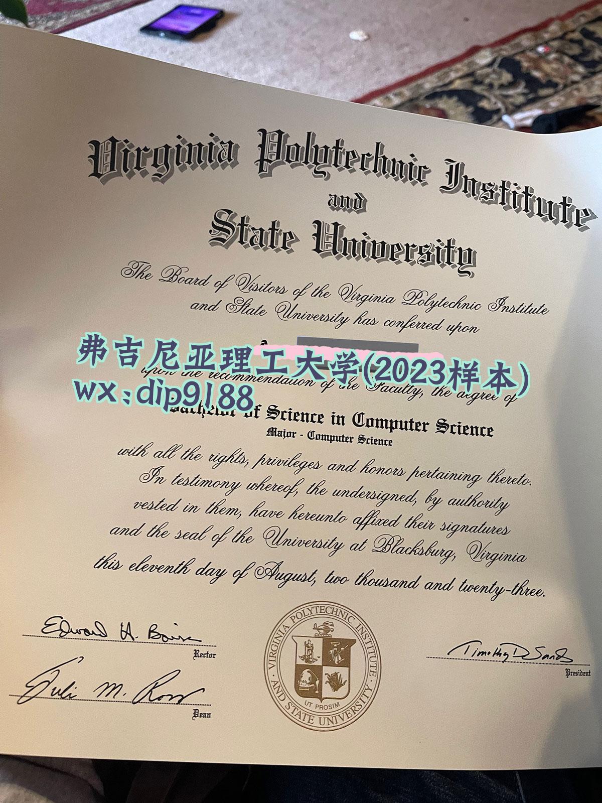 弗吉尼亚理工大学学历2023毕业证样本图