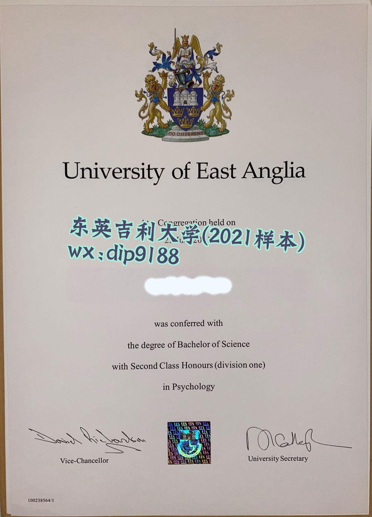 东英吉利大学学历2021毕业证样本图