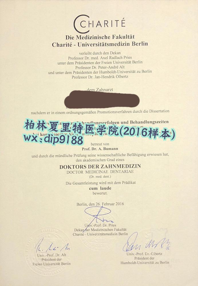 柏林夏里特医学院学历2016毕业证样本图