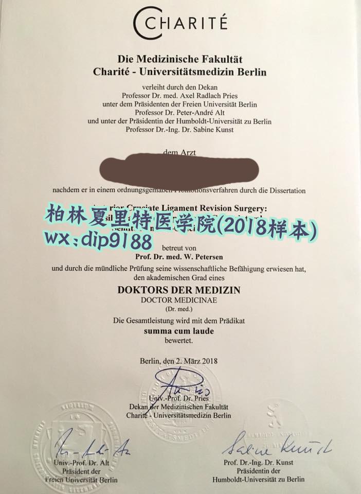 柏林夏里特医学院学历2018毕业证样本图