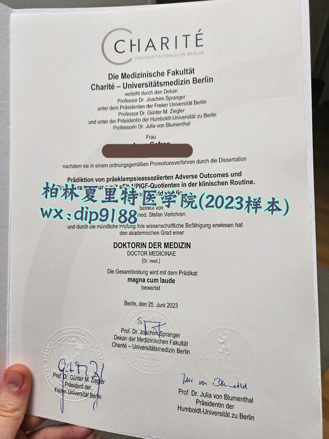 柏林夏里特医学院学历2023毕业证样本图