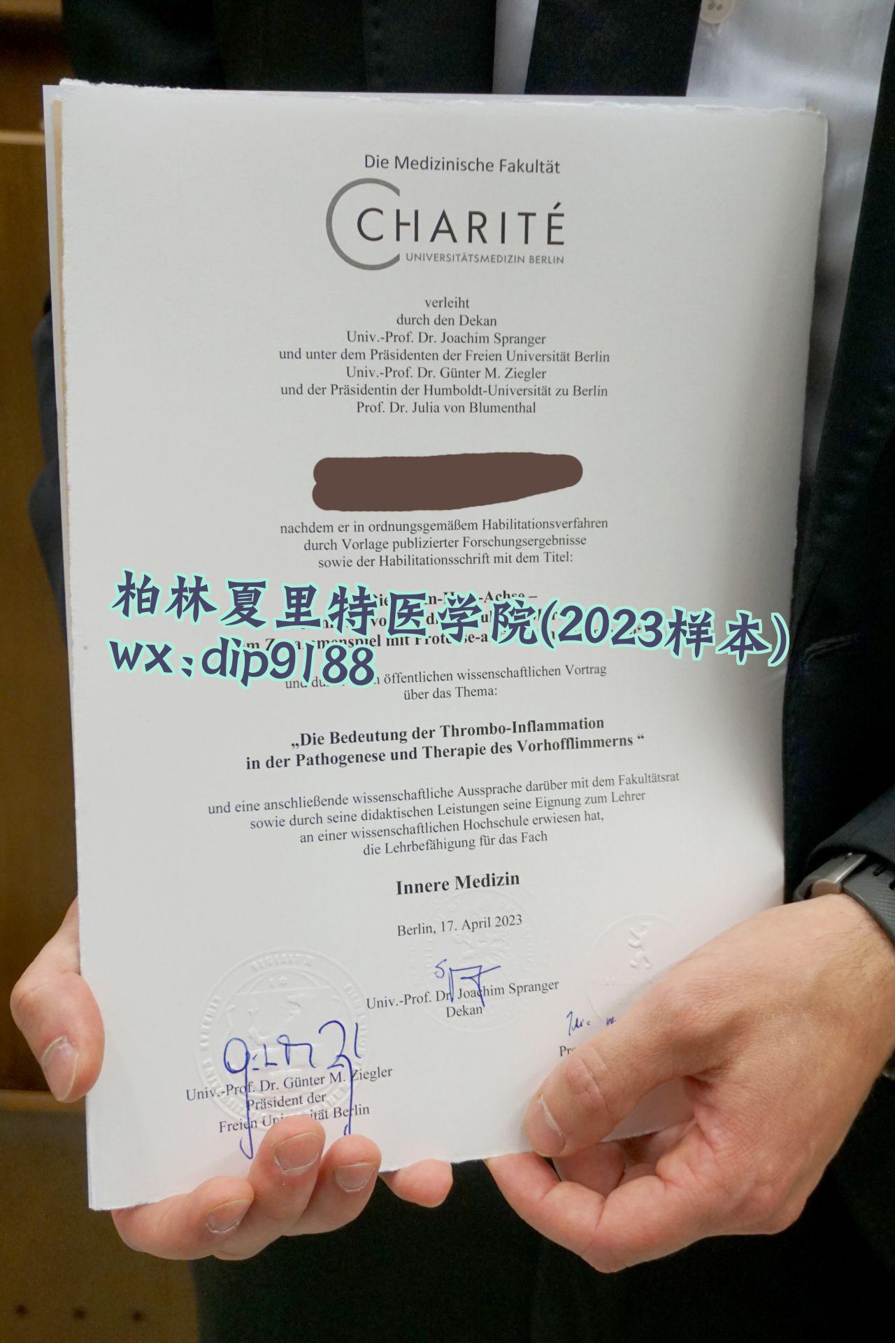 柏林夏里特医学院学历2023毕业证样本图