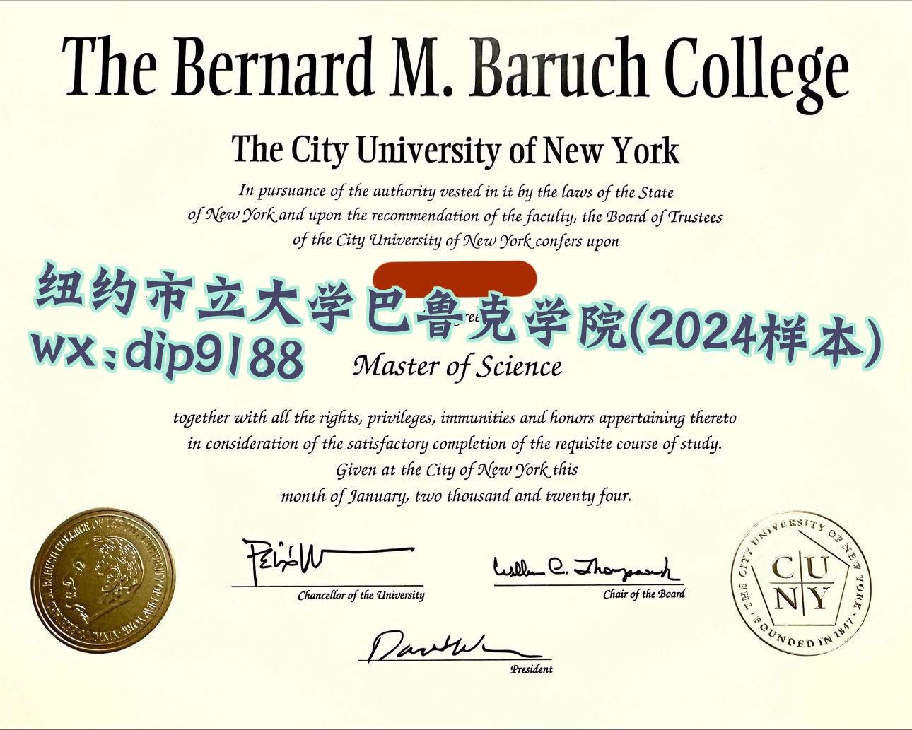 纽约市立大学巴鲁克学院学历2024毕业证样本图