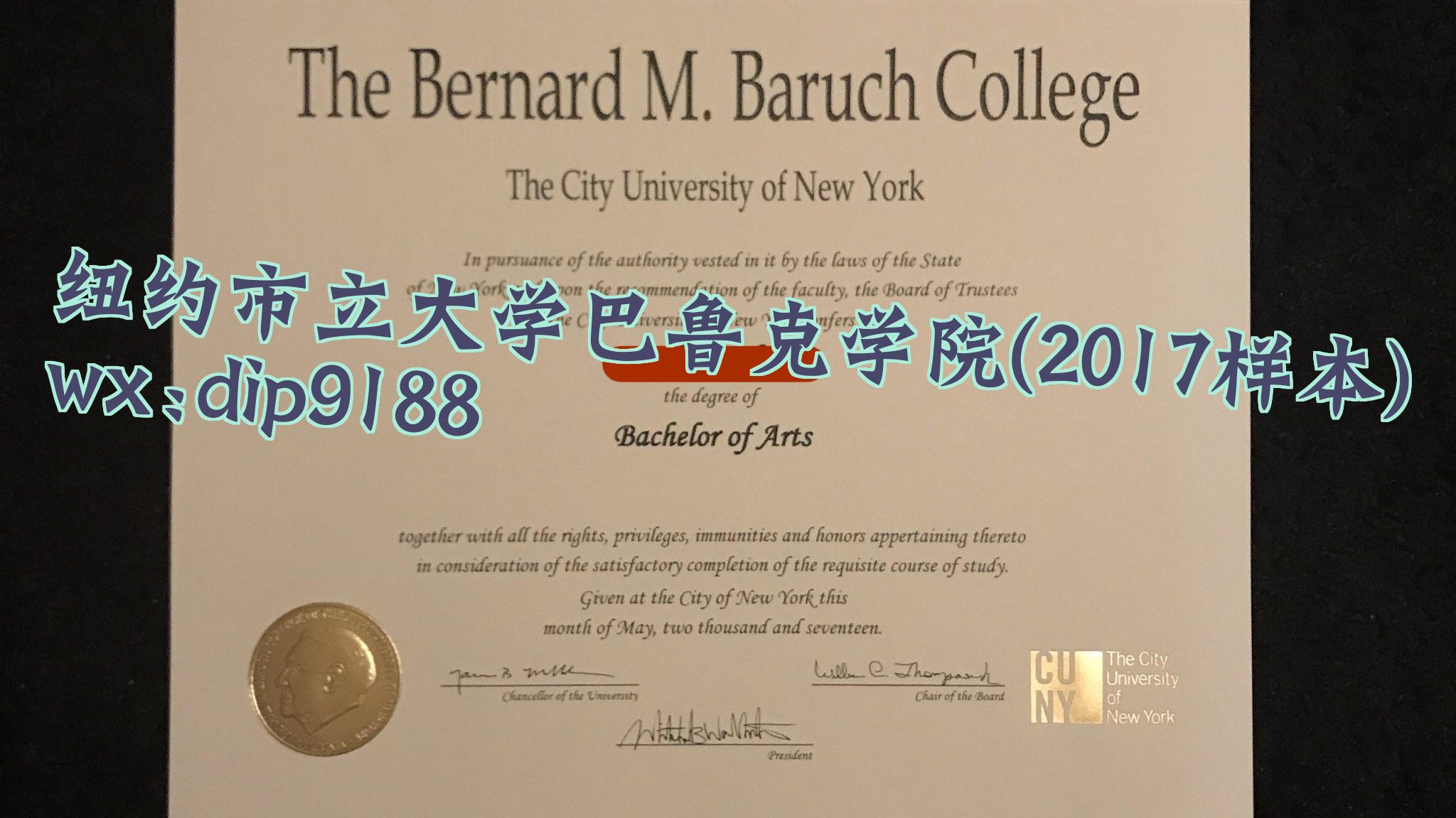 纽约市立大学巴鲁克学院学历2017毕业证样本图