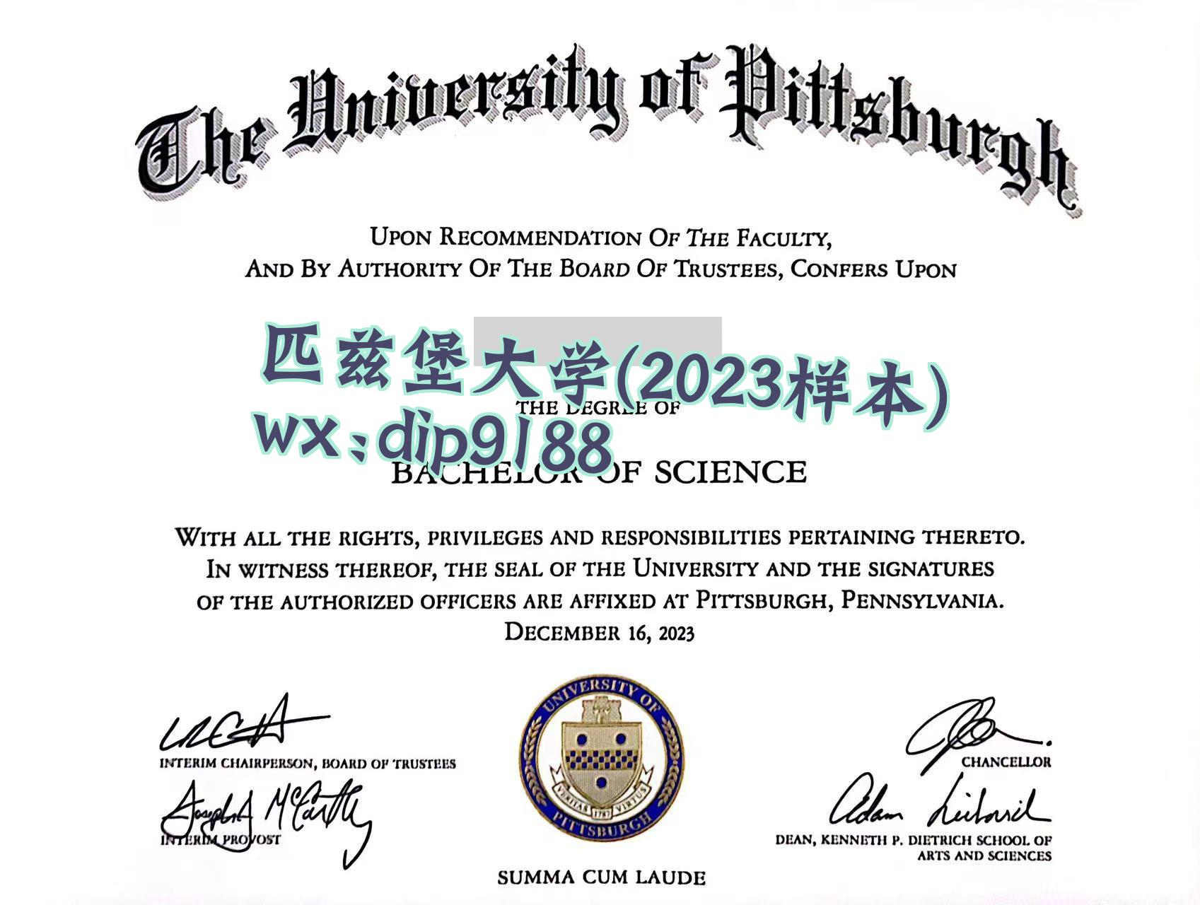 匹兹堡大学学历2023毕业证样本图