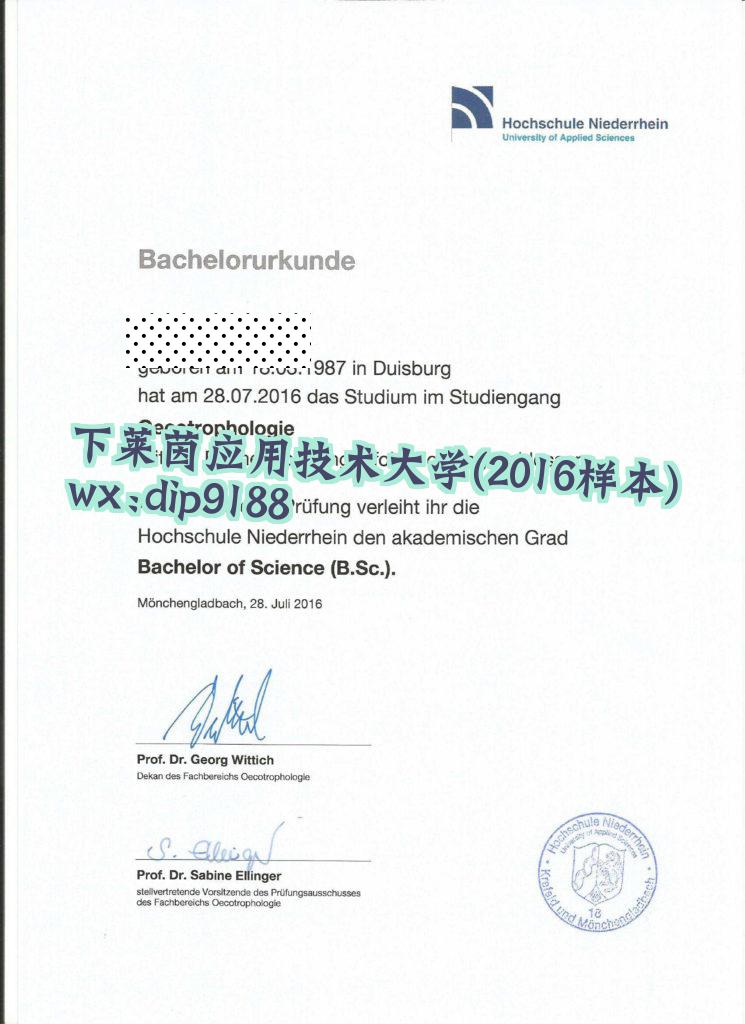 下莱茵应用技术大学学历2016毕业证样本图片