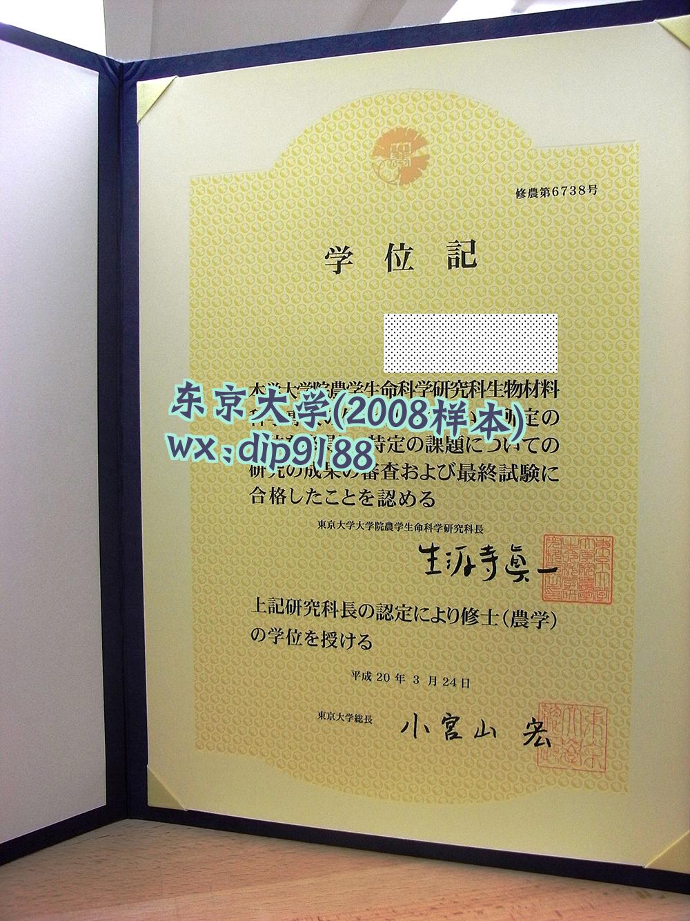 东京大学学历2008毕业证样本图