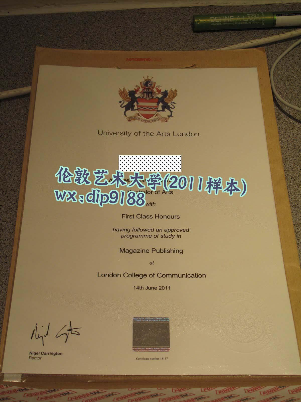 伦敦艺术大学学历2011毕业证样本图