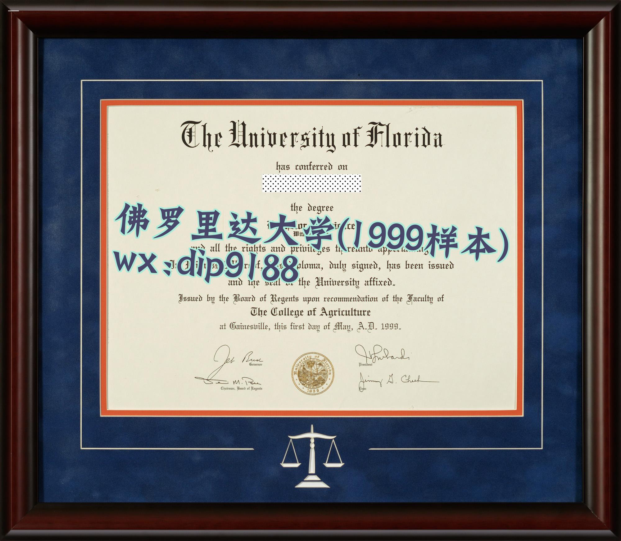 佛罗里达大学学历1999毕业证样本图