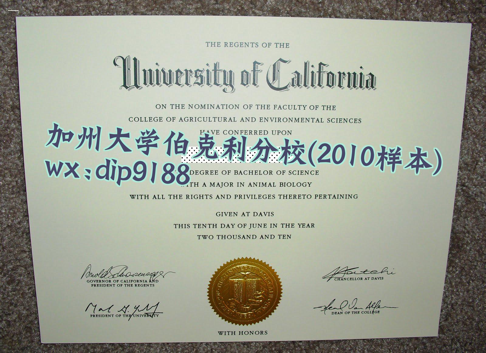 加州大学伯克利分校学历2010毕业证样本图