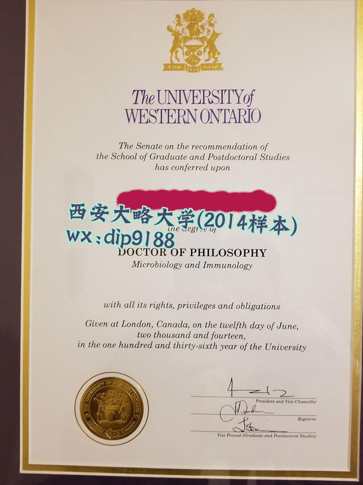 西安大略大学学历2014毕业证样本图