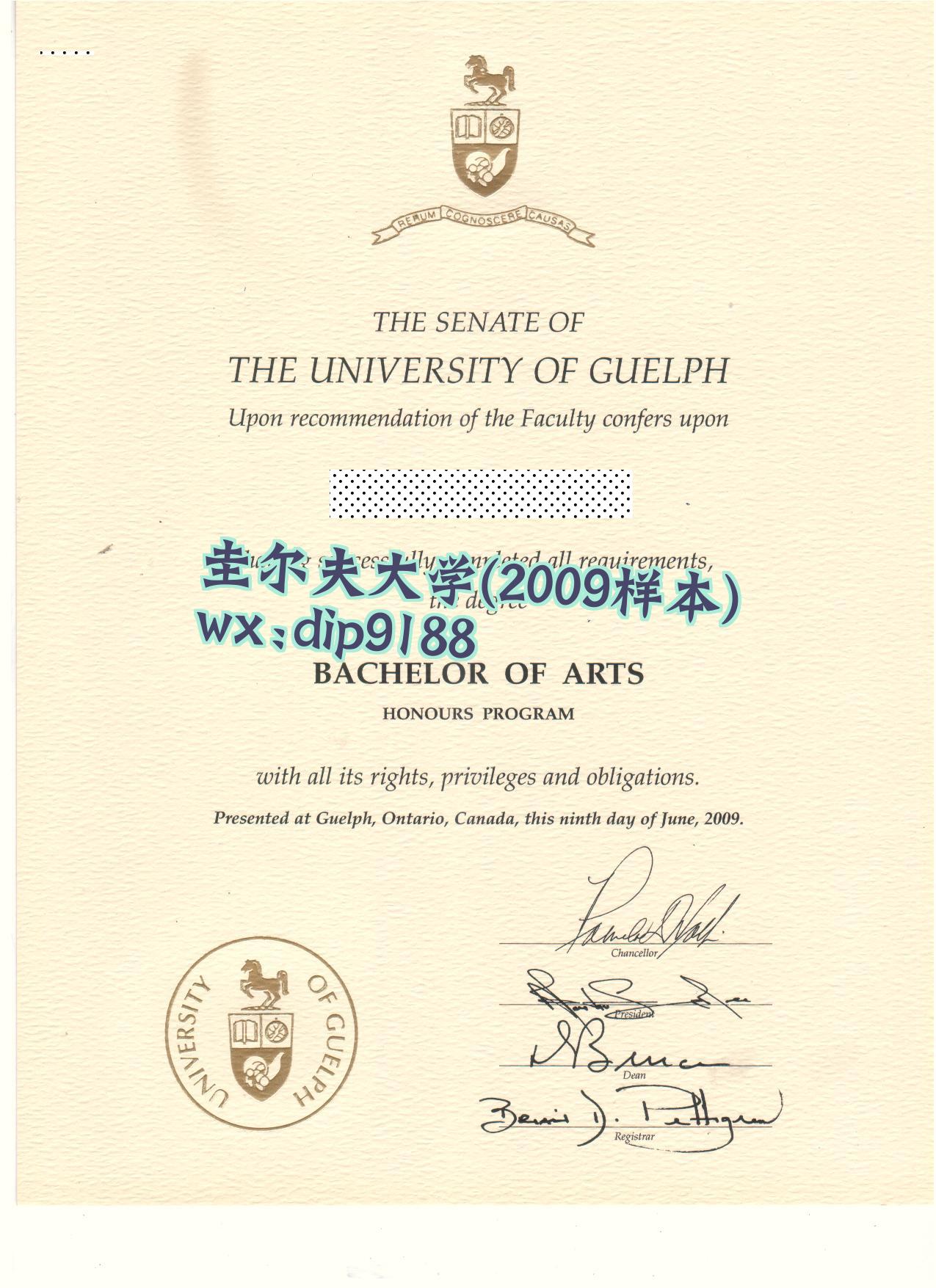 圭尔夫大学学历2009毕业证样本图片