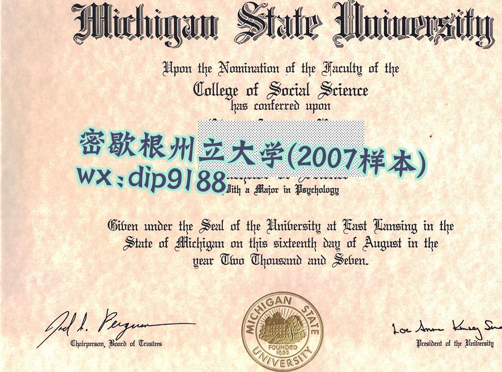 密歇根州立大学学历2007毕业证样本图片