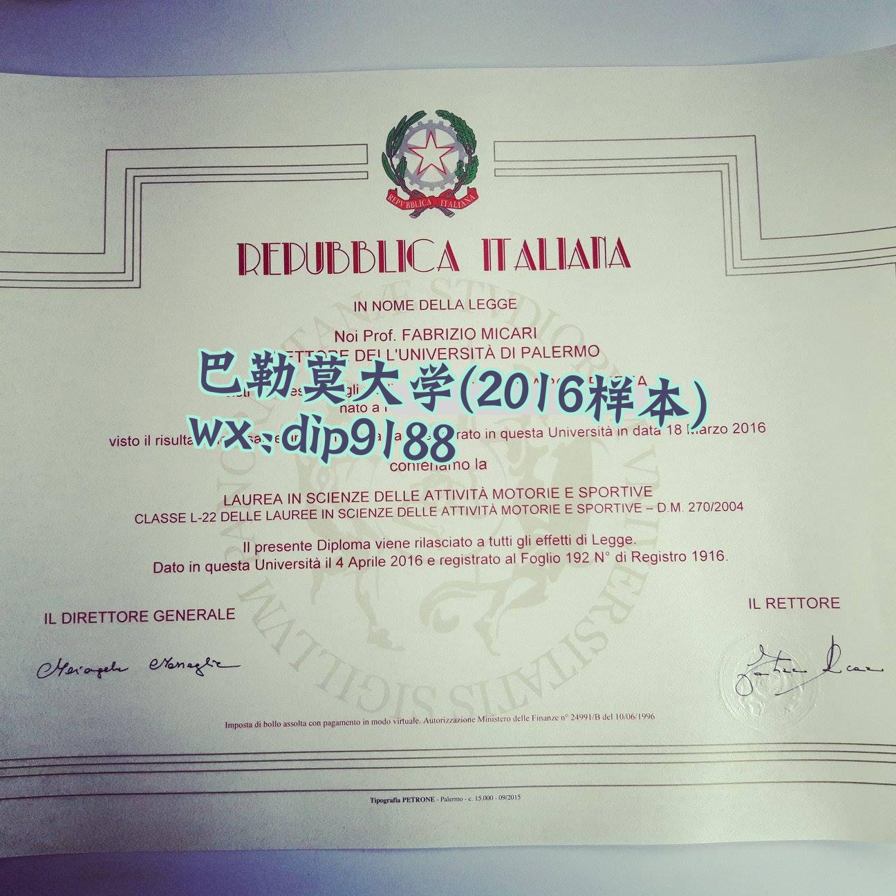 巴勒莫大学学历2016毕业证样本图