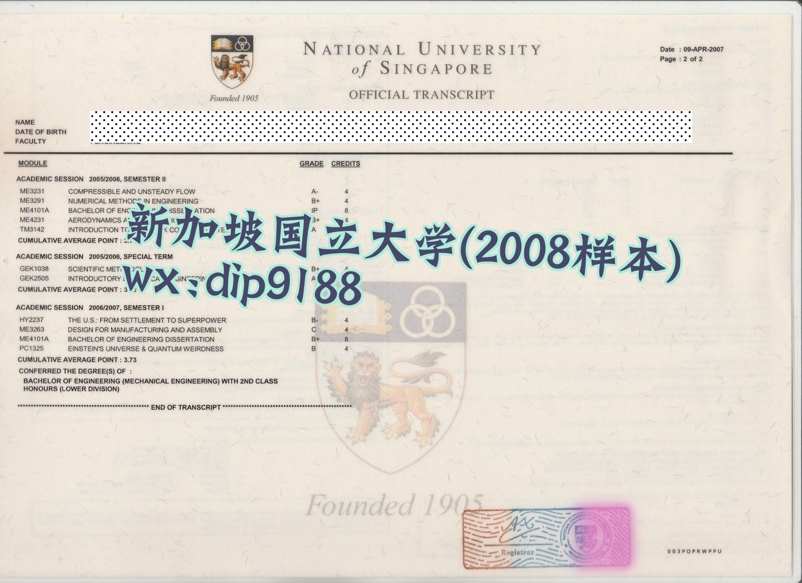 新加坡国立大学学历2008毕业证样本图