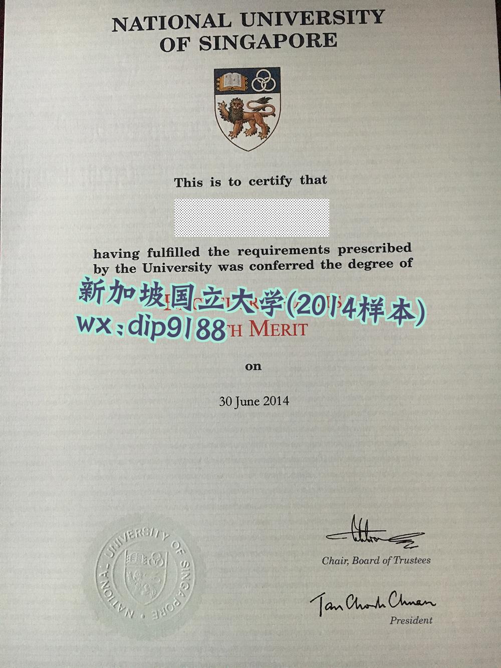 新加坡国立大学学历2014毕业证样本图
